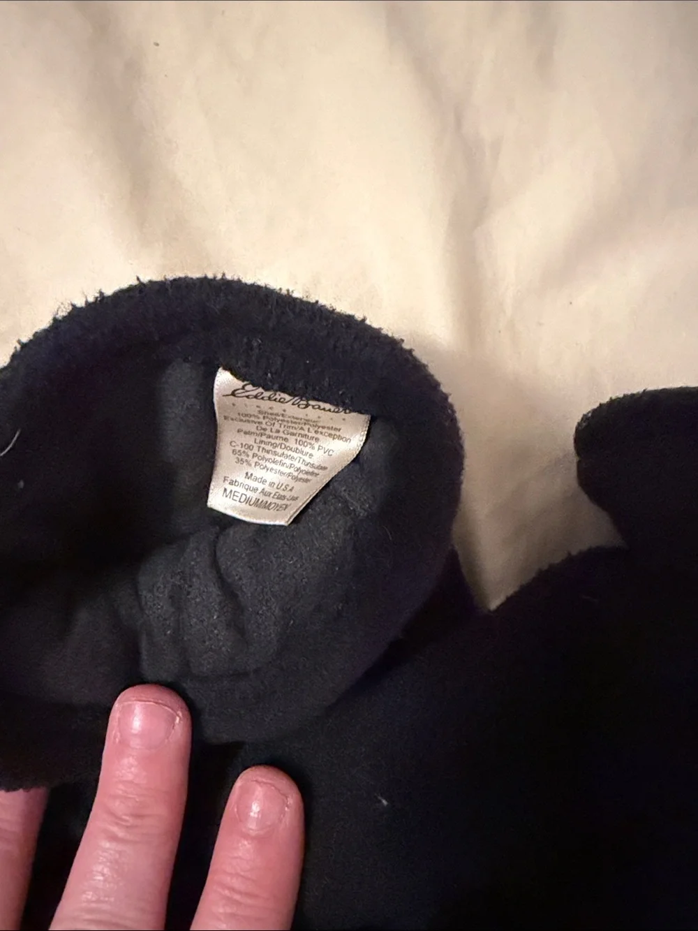 Eddie Bauer Navy Fleece Mittens with Wrist Strap